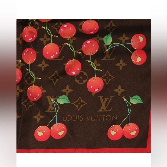 Louis Vuitton x Takashi Murakami Cherry Monogram Silk Scarf rare collectible - Picture 3 of 5